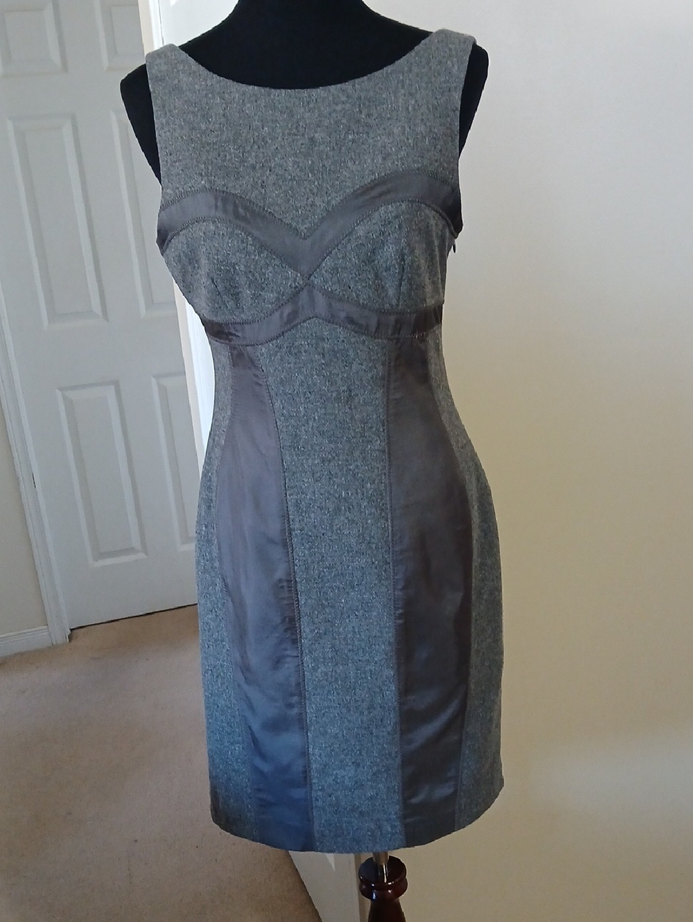 Wool Susana Monaco Grey Silk-Panel Sheath Midi Dress
